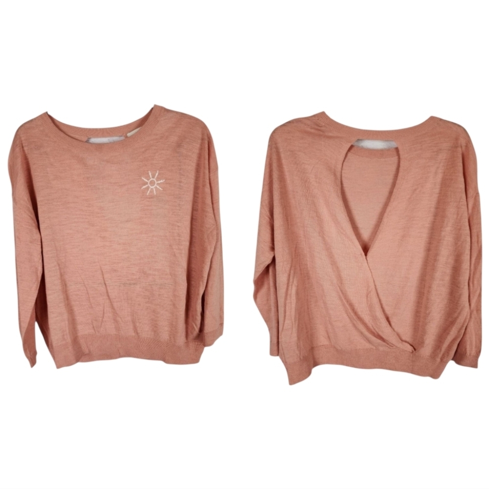 Revolve One Grey Day casual pink sweater with embroidered sun size Medium